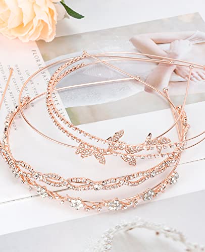 Wecoe 4 Pack Silver Rhinestone Headbands Rose Gold Metal Headbands Flower Girl Bridal Wedding Headpieces Crystal Butterfly Headbands Halloween Christmas Gifts Formal Hair Accessories For Women Girls