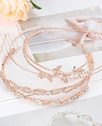 Wecoe 4 Pack Silver Rhinestone Headbands Rose Gold Metal Headbands Flower Girl Bridal Wedding Headpieces Crystal Butterfly Headbands Halloween Christmas Gifts Formal Hair Accessories For Women Girls