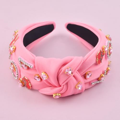 Valentine's Day Headbands for Women Love Letter Rhinestone Pink Headband Pink Jeweled Gem Crystal Knotted Headbands Valentines Hair Accessories Gifts(Letter Love Pink)