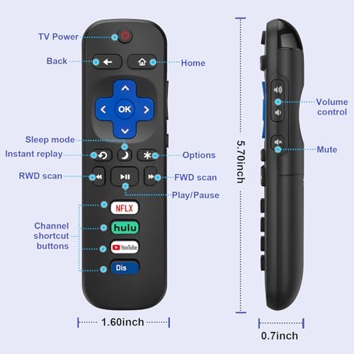 Replacement for Roku TV Remote, for Roku Hisense, Onn, Sharp, Philips, Hitachi, Element, Haier, LG, Sanyo, JVC TVs