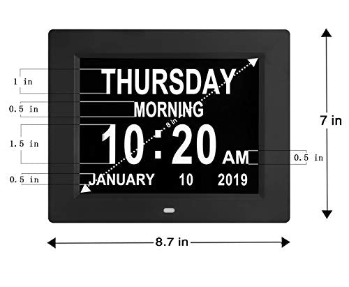 TMC Dementia Clock Digtal Day Clocks for Seniors,Digital Clock Large Display with Day Date for Elderly,Alzheimers Clock with Large Number(Black,8-inch)