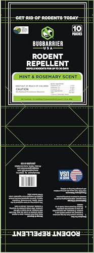 BugBarrier's Extra-Strength Mouse Repellent Pouches, USDA 99% Biobased, Peppermint & Rosemary Oils Repel Mice Nesting & Freshen Air in Car, RV, Boat, Garage, Shed, Cabin Made in The USA (Pack of 10)