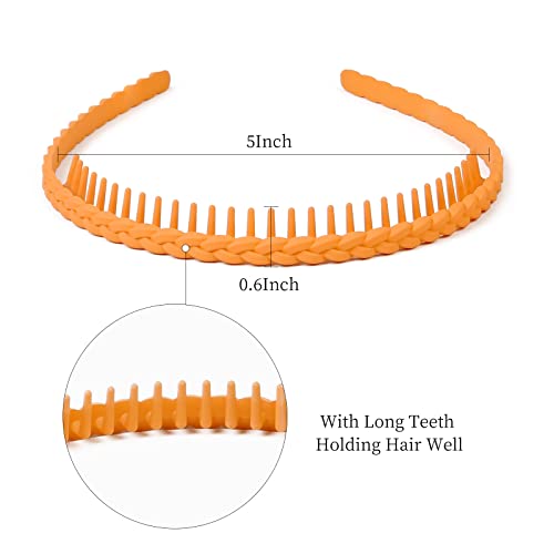 WOVOWOVO Braided Thin Headbands for Women, 12 Packs Plastic Hair Bands with Long Teeth for Girls Teens, Non Slip Fashion Hair Comb Head Bands Hair Accessories