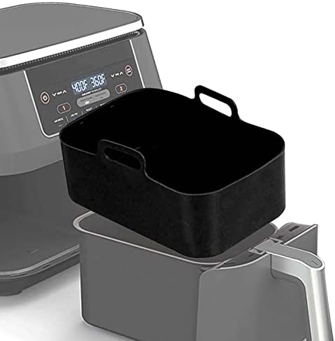 2pcs Air Fryer Silicone Pot for Ninja Foodi Dual DZ201,Reusable Air Fryer Silicone Liners,Rectangle Air Fryer Basket 8QT, Air fryer Accessories (2PCS, black)