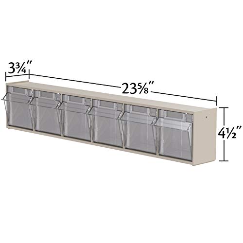 Akro-Mils 06706 TiltView Horizontal Plastic Organizer Storage System Cabinet with 6 Tilt Out Bins, (23-5/8-Inch Wide x 4-1/2-Inch High x 3-3/4-Inch Deep), Stone