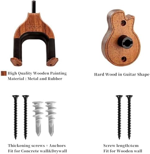 Guitar Wall Mount, Auto Lock Guitar Wall Hanger, Hard Wood Base in Guitar Shape Guitar Hook, Guitar Holder for Acoustic, Electric, Classical, Bass Guitars, Guitar Accessories