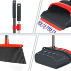 kelamayi Broom and Dustpan Set for Home，Broom and Dustpan Set, Broom Dustpan Set, Broom and Dustpan Combo for Office, Indoor&Outdoor Sweeping, Stand Up Broom and Dustpan (Black&Red)