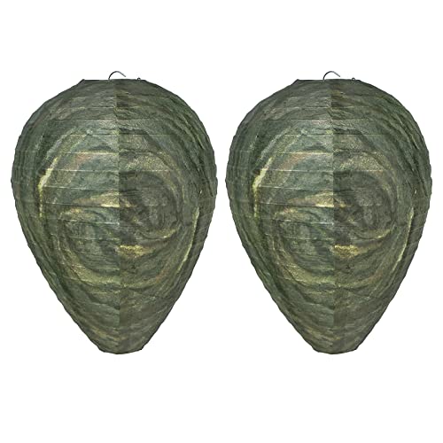 2 Pack Wasp Nest Decoy Waterproof Hanging Wasps Deterrent Fake Wasp Repellent for Hornets Wasps Yellow Jackets Outdoor,Garden,Yard