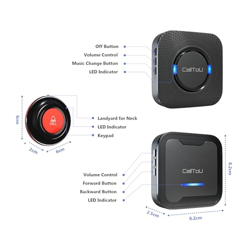 CallToU Wireless Caregiver Pager Call Button Nurse Calling Alert System Call Bell Elderly Patient Disabled with 2 Transmitters 1 Plug-in Receiver 1 Battery Portable Receiver