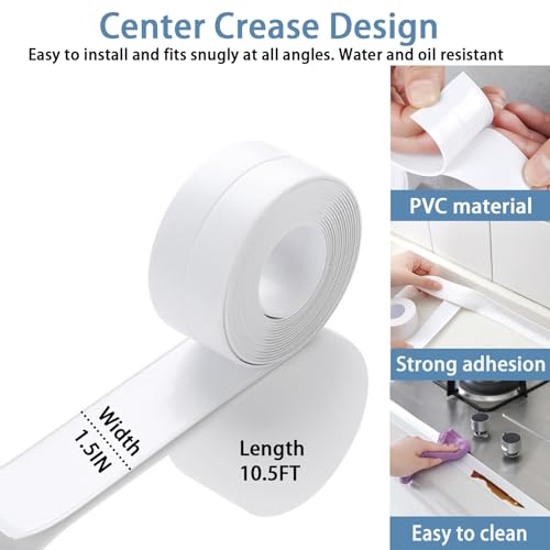 Caulk Tape Self Adhesive, 4 Rolls Waterproof Toilet Caulk Strip, Toilet Sealer Around Toilet Base, Traditional Caulking Replacement, Caulking Tape for Bathroom, Bathtub, Floor Wall Edge Protector