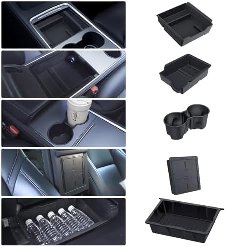 Center Console Organizer Tray 5PCS for Tesla Model Y Accessories 2024 2023 2022 2021 2020, Armrest Storage Tray and Hidden Storage Box, Cup Holder Insert, Under Seat Storage Box
