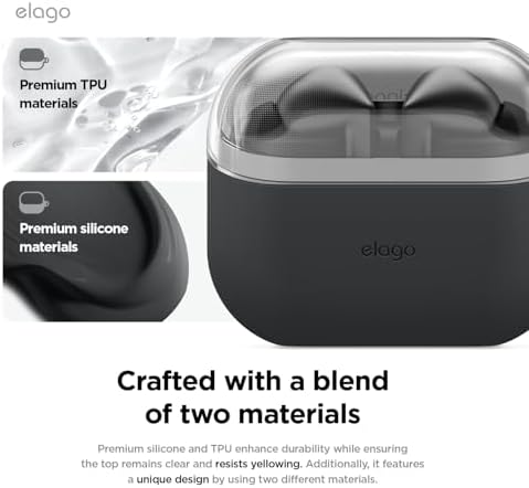 elago Compatible with Samsung Galaxy Buds 3 Case & Galaxy Buds 3 Pro Case, Duo Case with Carabiner, Premium Silicone + TPU Cover, Wireless Charging, Headphone Accessories, for Men, for Women (Black)