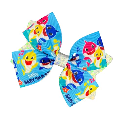 Shark Hair Bow, Bows for Girls, Grosgrain Ribbon with Glitter Toddler Bows Clips Baby Barrettes Accessories for Infant Kids Children (4.75" 4" 2.75" 3 PCS Set)