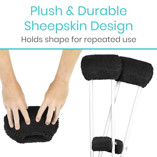Vive Sheepskin Crutch Pads & Hand Grips for Adults, Kids, Crutches, Armpits - Accessories Knee Scooter Foot Injuries Pillow for 5ft Medical 6 feet Youth Padding Arm Underarm Folding Walking Crutches
