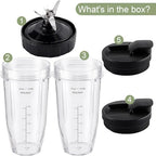 5-piece Blender Replacement Parts 24oz Ninja Blender Cups with To-Go Lids, 7 Fins Extractor Blade Compatible with Nutri Ninja Auto iQ Blenders BL2012 BN801 BL480 BL682 BL642