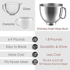 Stainless Steel Mixer Bowl for KitchenAid Artisan & Classic Series 4.5 Quart / 5 Quart Tilt-Head Stand Mixers, KSM150 Stainless Steel Bowl Replacement, Mixing Bowl for KitchenAid, Silver
