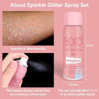 Boko Body Glitter Spray, 60ML Holographic Silver Glitter Spray for Body Hair Clothes, Quick-Drying and Long-Lasting Glitter Hairspray Body Shiny Spray for Mardi Gras Concert Party Rave Accessories