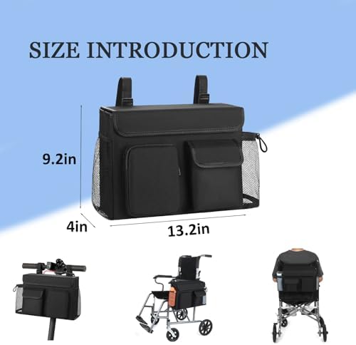 Electric Scooter Bag Wheelchair Bag, Scooter Storage Bag with 15-Inch Laptop Pocket and Cup Holders, Durable Basket for Scooter, Wheelchair and Bike, Mobility Scooter Accessories for Adults (Black)