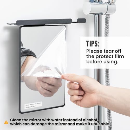 TAILI Shower Mirror Fogless for Shaving with Razor Holder, NO-Drilling & Removable Large Mirror Fogless Suction Wall Mounted, Shatterproof & Waterproof - for Men and Women(Grey)