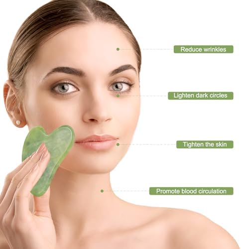 Jade Stone Gua Sha Massage Tool Set Larger Guasha Board with Handle Muscle Scraping Massage Tools Facial Anti Cellulite Spa Acupuncture Tools for Back Neck Face Leg Massage, Lymphatic Drainage