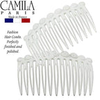 Camila Paris CP2900/2 French Hair Side Comb Small Rounded, White French Twist Hair Combs Decorative, Strong Hold Hair Clips for Women Bun Chignon Up-Do Styling Girls Hair Accessories, Made in France
