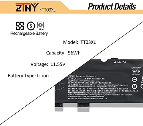 ZTHY TT03XL 933322-855 932824-421 Laptop Battery Replacement for HP EliteBook 755 G5 /850 G5 /850 G6, ZBook 15U G5 /15U G6 Series 932824-1C1 932824-2C1 HSTNN-LB8H HSTNN-DB8K 11.55V 56Wh 4850mAh