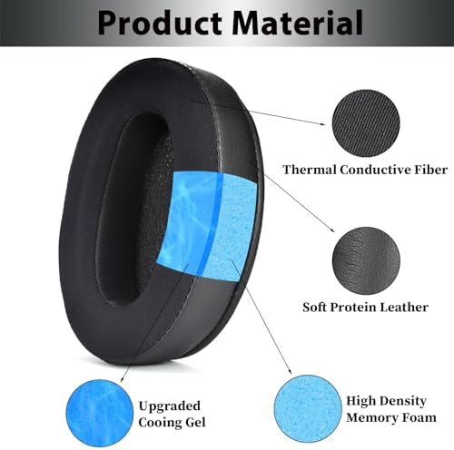 WH-XB910N Replacement Ear Pads, Upgrade Cooling Gel Earpads Cushions for Sony WH-XB910N Noise Cancelling Headphones, Ear Pads Cushions with Soft Memory Foam and Buckle(Black)