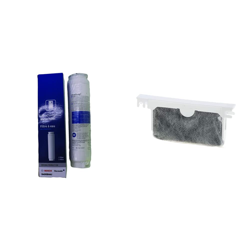 11034152 UltraClarity Water Filter Cartridge & 00636459 Genuine OEM Air Filter (White) for Bosch Refrigerators