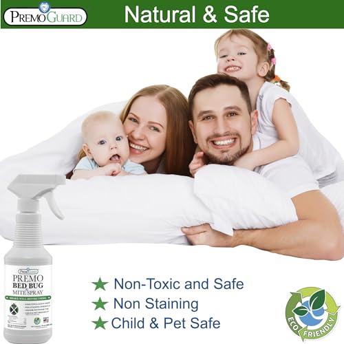 Bed Bug Killer Spray by Premo Guard 16 oz – Fast Acting Bed Bug Treatment – Stain & Scent Free – Child & Pet Safe – Best Extended Protection – Natural & Non Toxic Formula