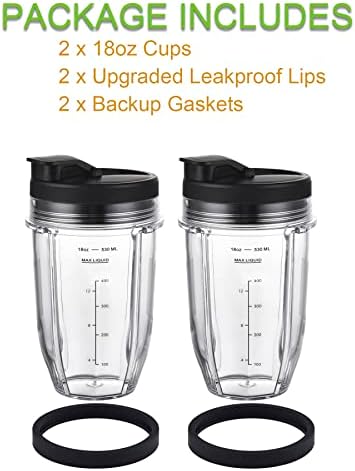 [Upgraded] Replacement 18oz Nutri Ninja Blender Cup with Sip & Seal Lid For Auto-IQ BL480, BL482, BL490, BL640, BL642, & BL680 Auto IQ Series Blenders., 2 Pack