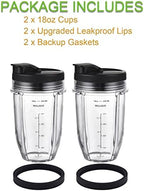 [Upgraded] Replacement 18oz Nutri Ninja Blender Cup with Sip & Seal Lid For Auto-IQ BL480, BL482, BL490, BL640, BL642, & BL680 Auto IQ Series Blenders., 2 Pack