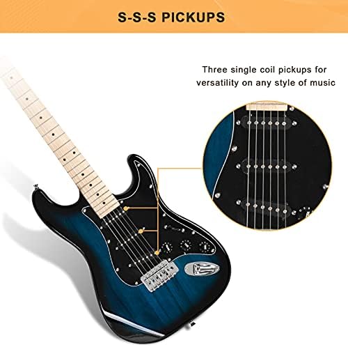 GLARRY Full Size Electric Guitar for Beginner with Amp and Accessories Pack Guitar Bag (Dark blue)