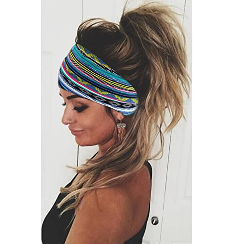 Boho Headbands For Women Fashion Stretch Wide Hair Bands Knoted Turban Head Bands Yoga Running Sweatband Elastic Headband Stylish Wrap Headbands Hair Accessories for Teen Girls 4 Pack