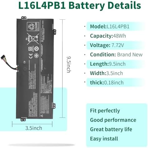 DMKAOLLK L16M4PB1 L16C4PB1 L16L4PB1 Battery Replacement for Lenovo Yoga 720 13 720-13IKB 720-131KB, Yoga 730-13IKB 730-131KB,Yoga 730 730-13IWL 730-131WL 5B10M52738 2ICP4/43/110-2 48Wh