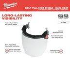 Milwaukee BOLT Full Face Shield, Clear, Compatible Safety Helmets & Hard Hats, 48-73-1420