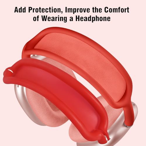 Case for Airpods Max Headphones, Ear Pad Cases Cover/Ear Cups Cover/Headband Cover for AirPods Max (USB-C/Lightning)(2024/2020), Silicone Cover for Airpod Max, Accessories Cass(Red)