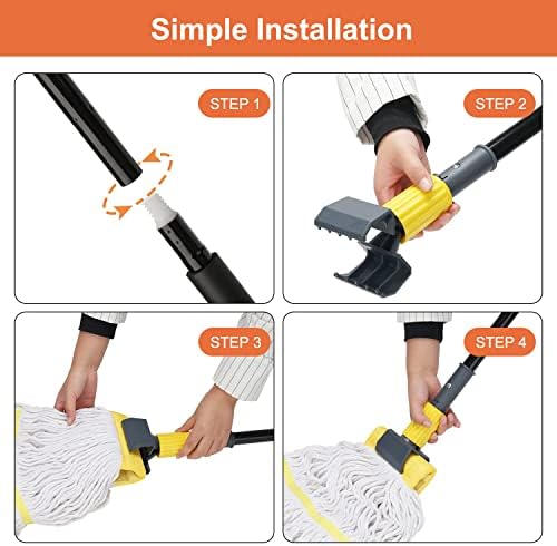 KeFanta Commercial Mop Heavy Duty Industrial Mop with Extra Replacement Mop Head,60" Long Handle Looped-End String Wet Cotton Mops for Floor Cleaning,Home,Kitchen,Office,Garage and Concrete/Tile Floor
