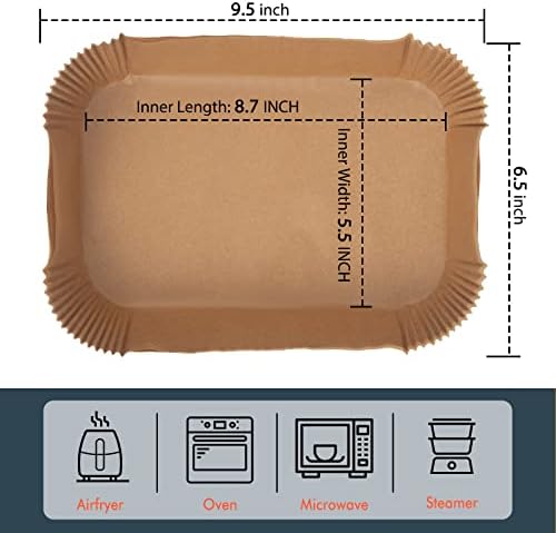 [3-Size] Air Fryer Disposable Paper Liner Compatible with Ninja Foodi Dual Air Fryer Toaster Oven, Non-stick Air Fryer Parchment Paper Baking Accessories (100Pcs - 8.7 Inch Rectangle, Natural)