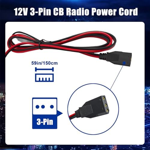 CB Power Cord 3 Pin Plug Cable 2-Wire 15A Fused Replacement with 12V Car Cigarette Lighter Plug for Cobra Uniden Midland Mobile CB Ham Radio (3PIN 2PACK)