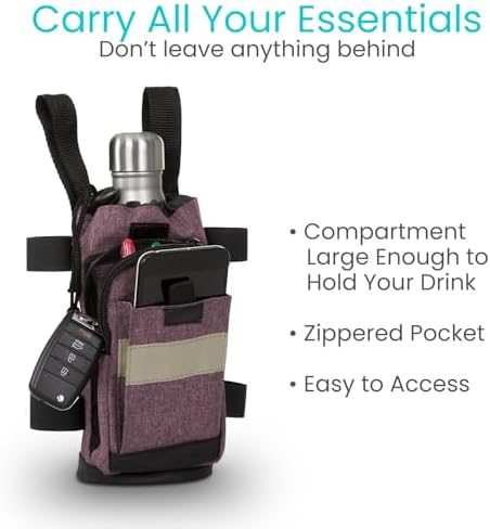 Vive Crutch Accessories Bag - Pouch for Crutches - Accessory Storage Carry Kit for Women, Men, Adults, Kids - Cup and Bottle Pocket Holder with Ergonomic Design (Purple)