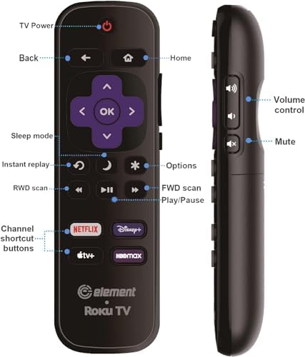 OEM Replacement Remote Control Compatible with All Element Roku TV Smart 4K Ultra HDTV 【Only Works with Element Roku TV, Not for Roku Stick and Roku Box】 (Netflix/Disney Plus/Apple TV+ / HBO Max)