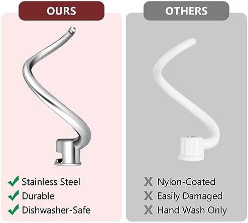 Dough Hook Replacement for KitchenAid 7QT Bowl-Lift Stand Mixers, Spiral and Stainless Steel Hook for Kitchen aid Attachment Accessories