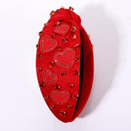 Valentine's Day Headband for Women, Red Pink Rhinestone Heart Headbands, Knotted Headband, Valentine's Day Hair Accessories, Gifts (Red Heart F)