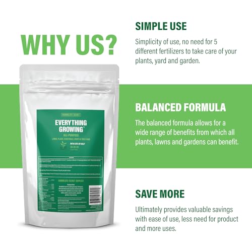 Humboldts Secret Everything Growing Plant Food 20-20-20 Plant Fertilizer - Balanced Blend of Nitrogen, Phosphorus, Potassium, and Kelp - for Lawns, Gardens, Fruit Trees and House Plants (2 lb)