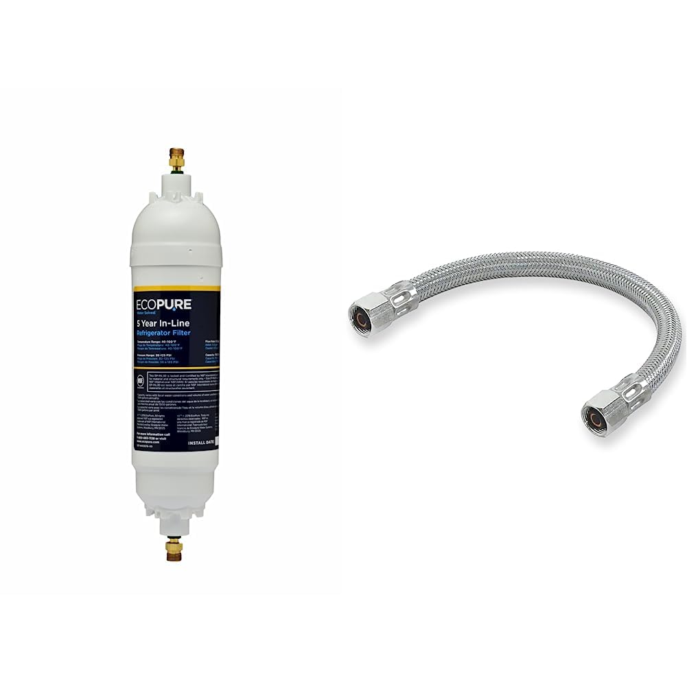 EcoPure EPINL30 5 Year in-Line Refrigerator Filter + Eastman Ice Maker Connector, 1/4 Inch