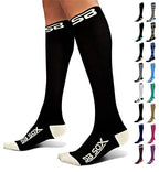 SB SOX Compression Socks (20-30mmHg) for Men & Women – Best Compression Socks for All Day Wear, Better Blood Flow, Swelling! (Large, Black/Beige)