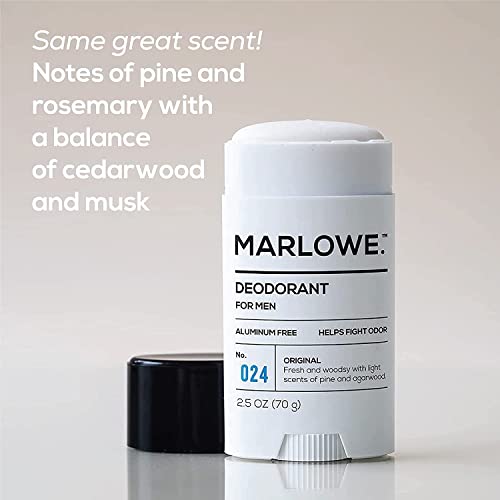 MARLOWE. No. 024 Natural Deodorant for Men 3-Pack | Aluminum Free Stick | Made with Coconut Oil, Shea Butter, Jojoba | Only No-Nonsense Ingredients that Work Best | Fresh & Woodsy Scent