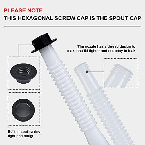 Gas Can Spout Replacement, Gas Can Nozzle. Spout Length is 8.1 in, Easier to use. For most 1/2/5/10 gal oil cans. With Gas Tank Vent Caps, Thick rubber pad, Spout Cover, Base Caps (2 Kit-White)