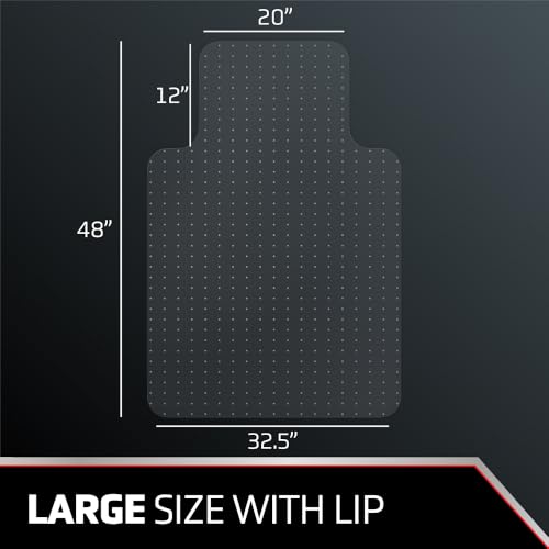 NINJA Easy Glide Office Chair Mat for Carpet Floors, Strong Slip Resistant Under Desk Floor Protector, Stay in Place Plastic Computer Mats for Rolling Work and Gaming Chairs, 32.5x48 Inch, Clear Lip