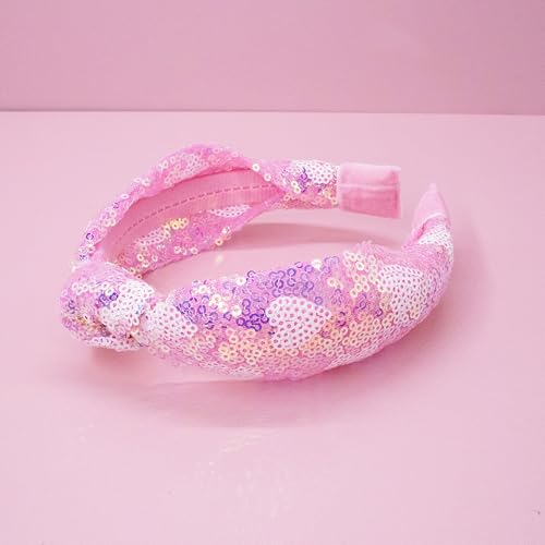 FROG SAC Heart Headband for Girls - Knotted Valentines Day Head Bands for Kids, Top Knot Vday Hair Band for Children, Sparkly Pink Sequin Hair Accessories for Toddlers, Little Girl Fashion Hairband